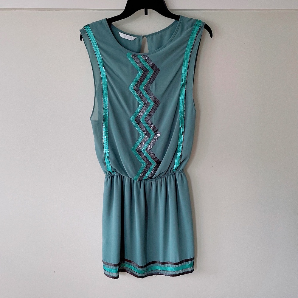 Promod Sage Green Sequin Sleeveless Mini Dress size XS
